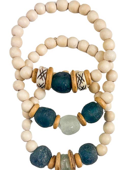 Trio Stack Bracelet Set | Indigo + Cream for wholesale by Twine & Twig