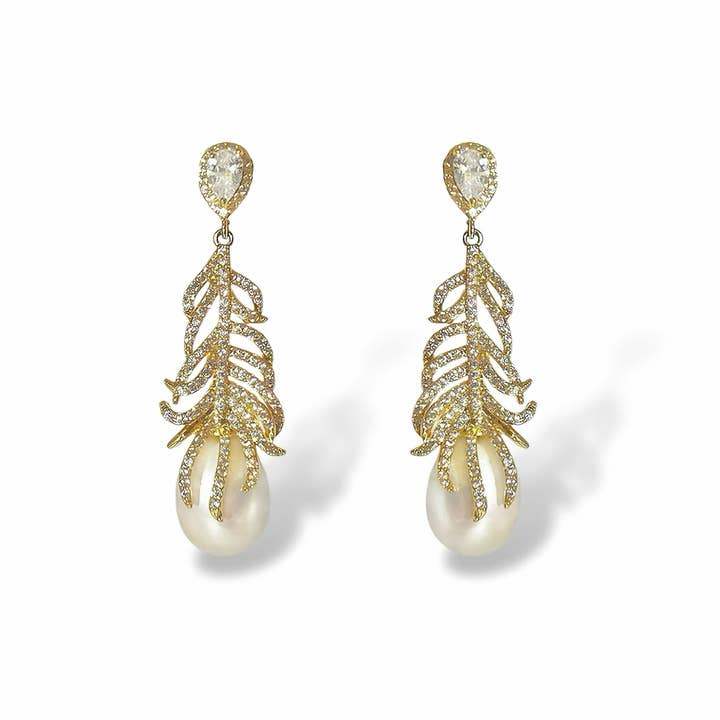 Guld Fjer Barok Perleøreringe for engroshandel hos Ninemoo