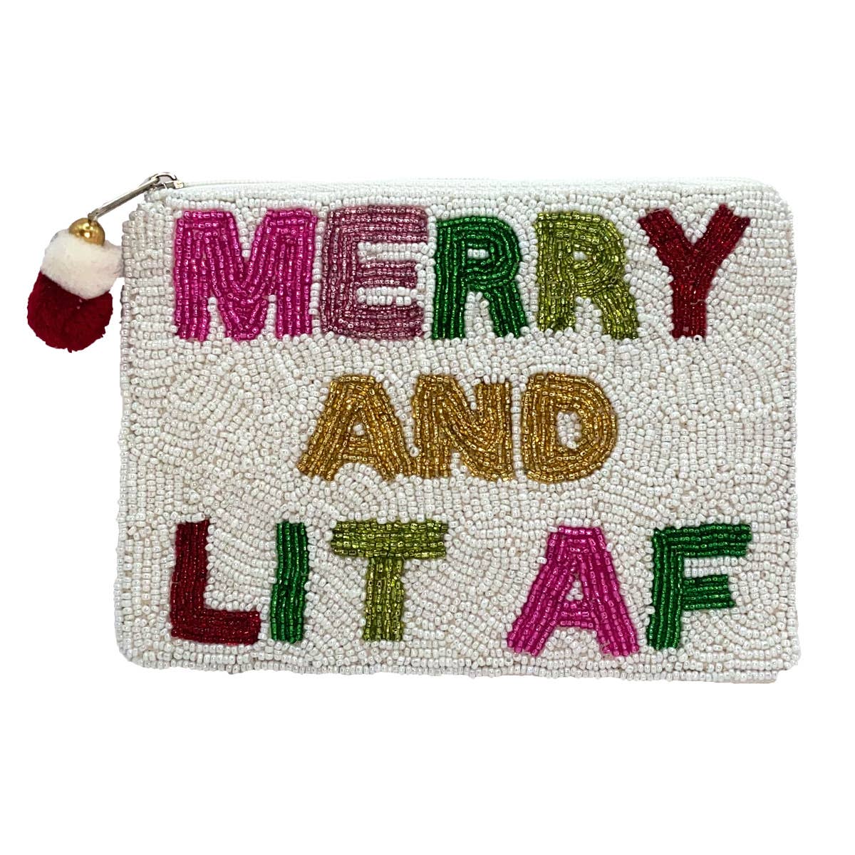 Pizzazz, Inc. - Wholesale Coin Purse - Women's - MERRY AND LIT AF BEADED POUCH0