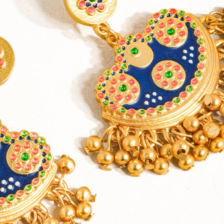 Multi Colored Jacqueline 18K Gold Bohemian Half Moon Tassel Earring for wholesale on Faire