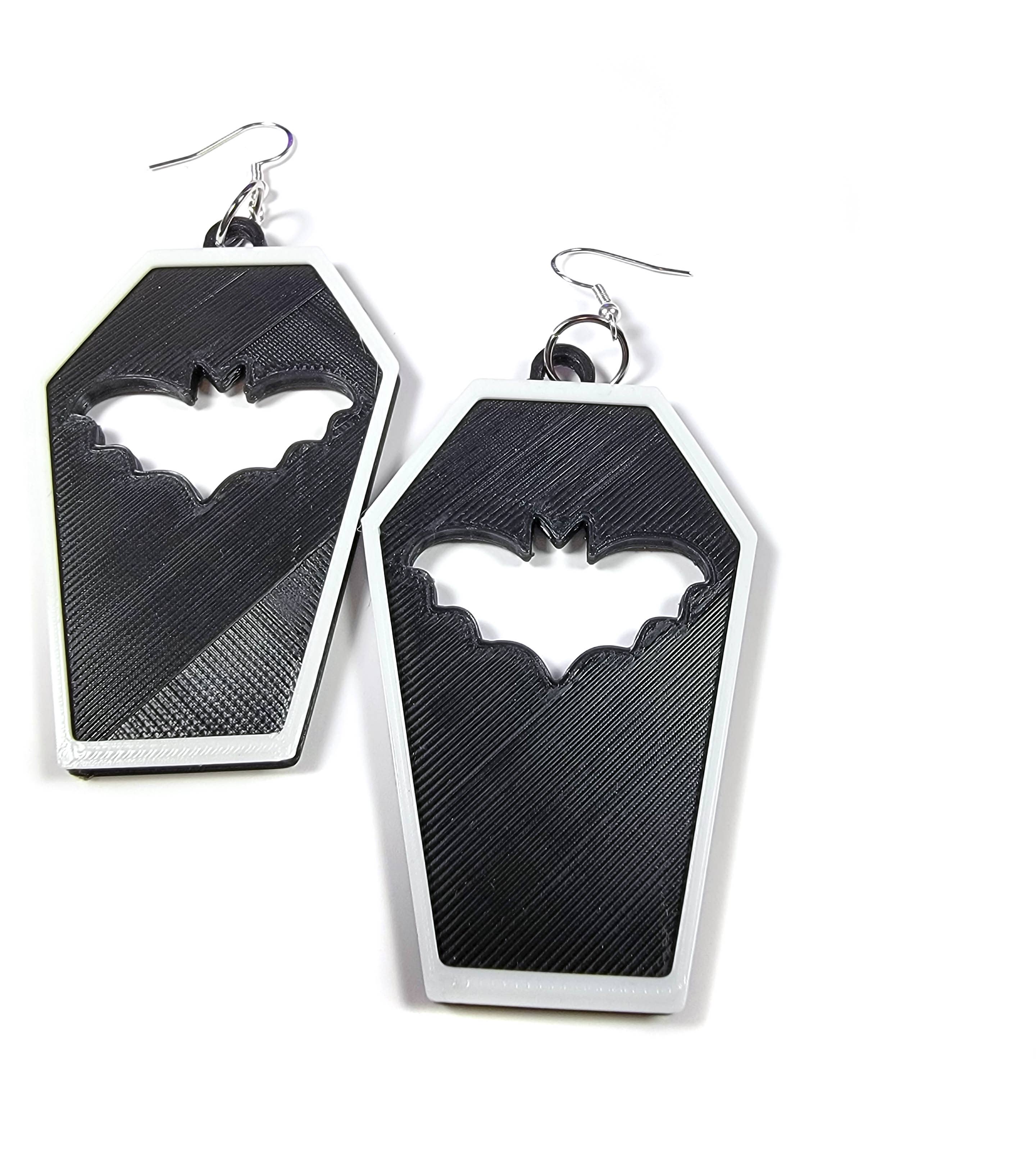 Printy Vibes - Vendita all'ingrosso Orecchini pendenti - Orecchini gotici spettrali neri a forma di pipistrello, stampati in 3D2