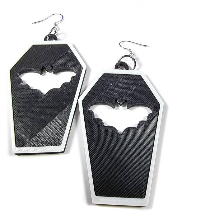 Printy Vibes - Vendita all'ingrosso Orecchini pendenti - Orecchini gotici spettrali neri a forma di pipistrello, stampati in 3D2