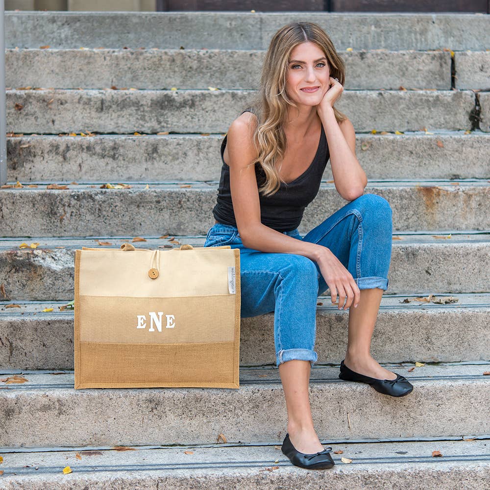 Weddingstar Inc. - Wholesale Tote Bag - Women's - Large Personalized Reusable Fabric Tote Bag - Burlap Ombre1