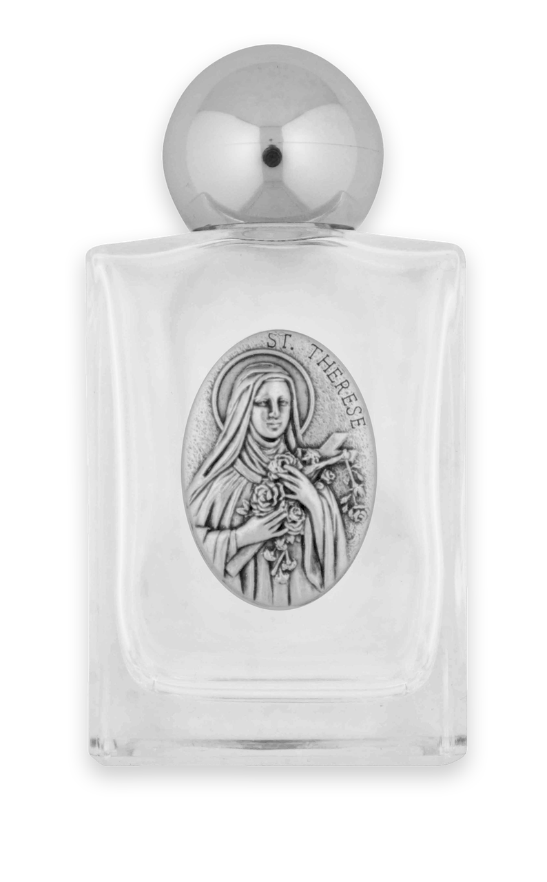 Village Gift Importers - Wholesale Water Bottle - Glass Holy Water Bottle with Saint Therese Medal0