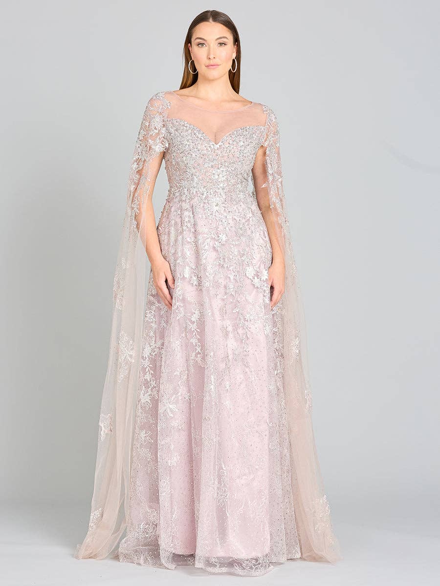 Lara New York - Wholesale Gown - Women's - Lace Gown with Cape Sleeves, Sweetheart Neckline4