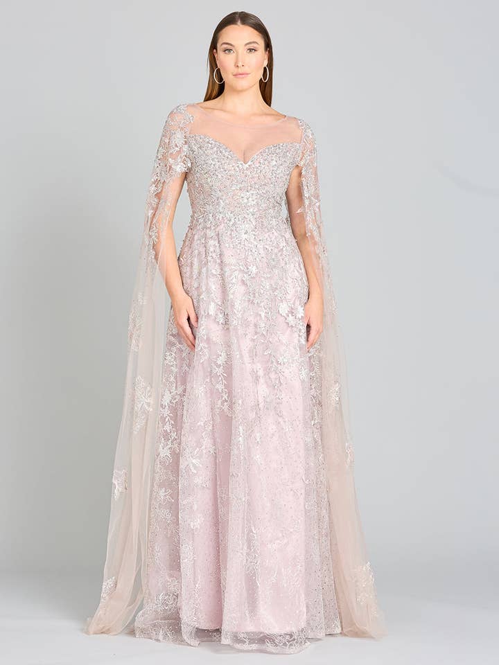 Lara New York - Wholesale Gown - Women's - Lace Gown with Cape Sleeves, Sweetheart Neckline4