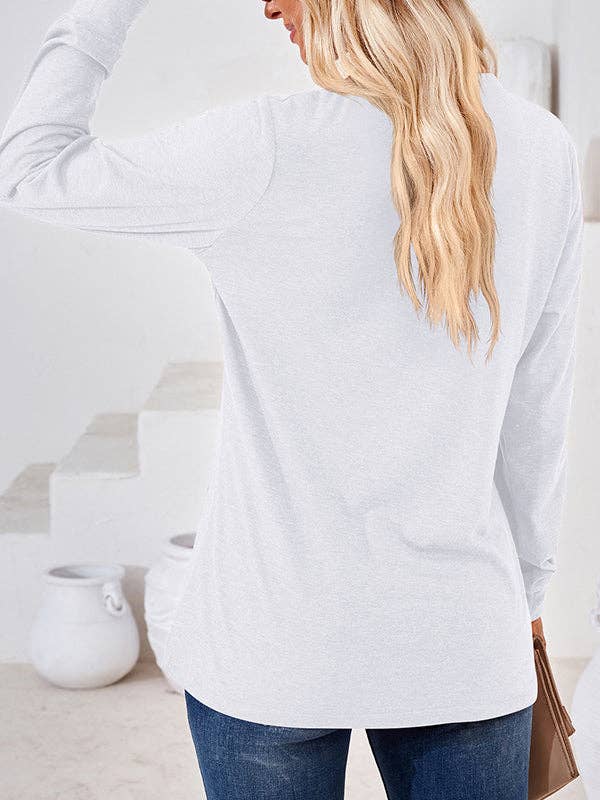 UZ Wholesale Store – Engroshandel Tunika - Dame – Løse T-shirts med V-hals med split-joint med lange ærmer3