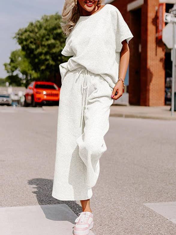 HIDDENBRAND - Wholesale Top & Pant Set (NOT Loungewear) - Women's - Comfy Textured Top Wide-Leg Pant Set 13 Colors7