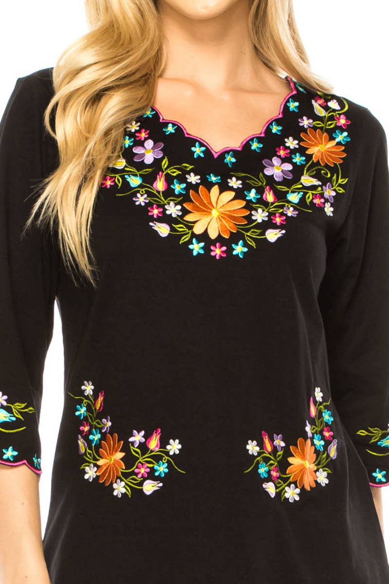 Unik - Vente Chemisier – femme - Adulte Traditionnel Brodé Manches 3/4 S-3XL19