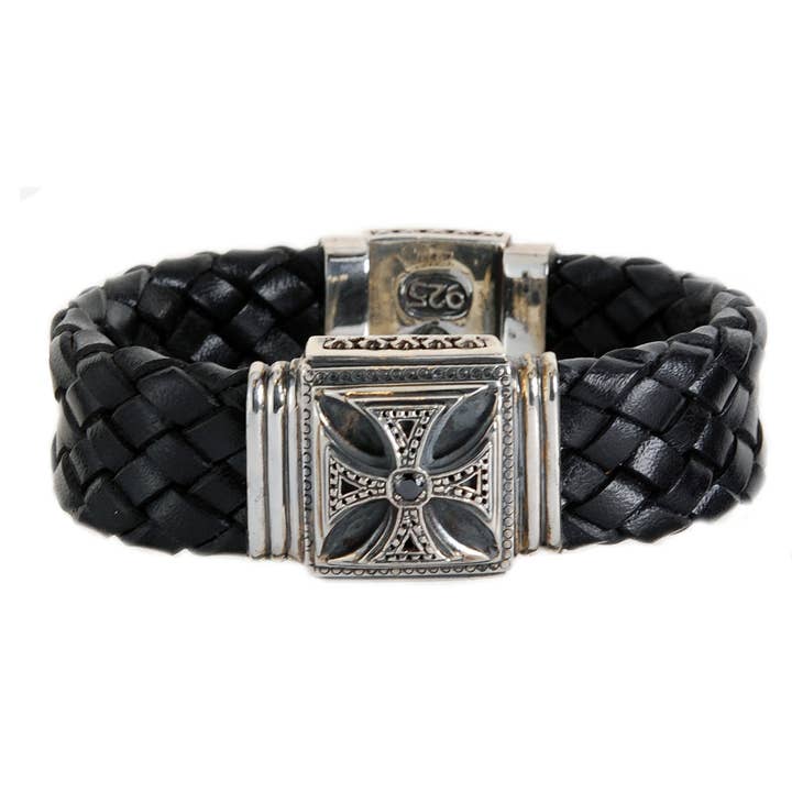 Zilverkleurige leren armband Malteser Cross met Lily Box Lock 22 voor wholesale door ElfCraft