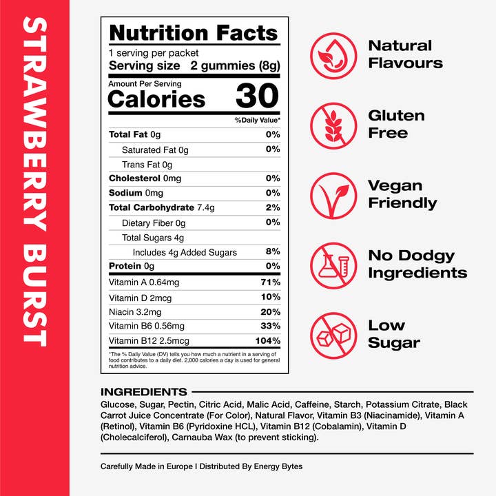 Energy Bytes - Wholesale Oral supplement/vitamin - Energy Bytes Caffeine Gummies | Strawberry Burst | 12-Pack5