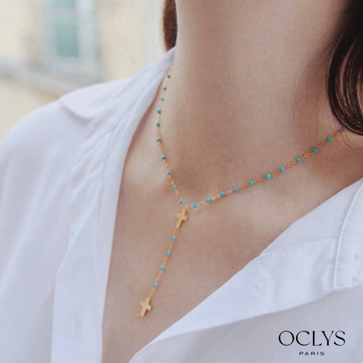 Christina gold-plated stainless steel enamel cross necklace Y for wholesale by Oclys