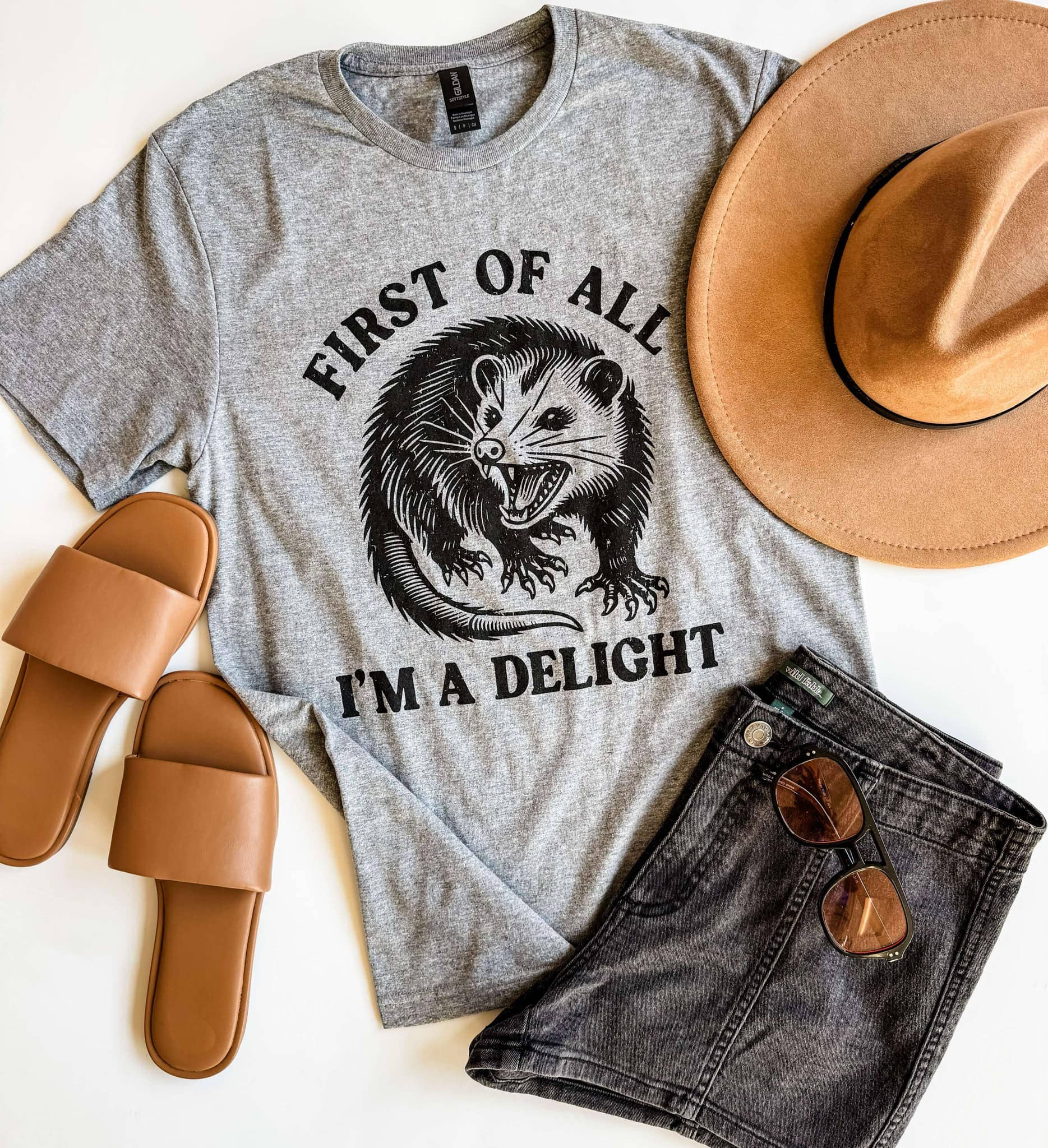 Mugsby - Wholesale Screen Printed T-Shirt - Women's - I'm a Delight Possum Funny Graphic Tee, Graphic Shirt1
