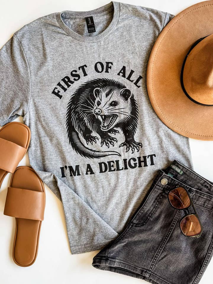 Mugsby - Wholesale Screen Printed T-Shirt - Women's - I'm a Delight Possum Funny Graphic Tee, Graphic Shirt1