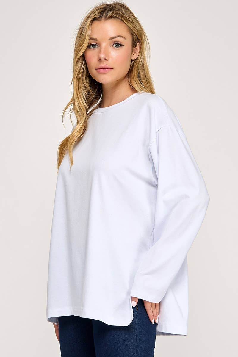 Chris & Carol Apparel - Wholesale Tunic - Women's - silver7012T-SIDE SLIT LONG SLIVE TOP7