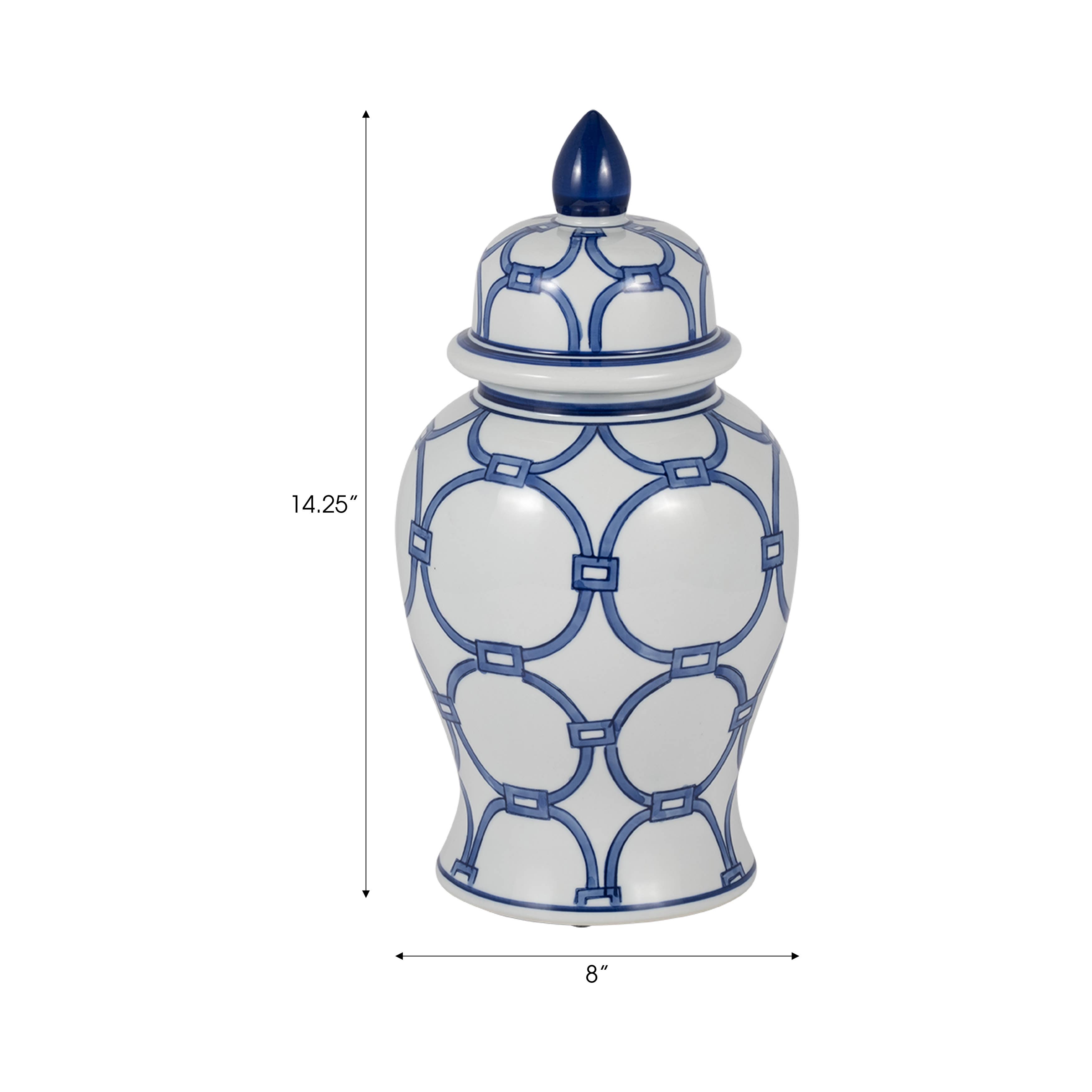 Sagebrook Home - Wholesale Decorative Jar - Ceramic Links Lidded Decorative Temple Jar - Blue, 14 in.2