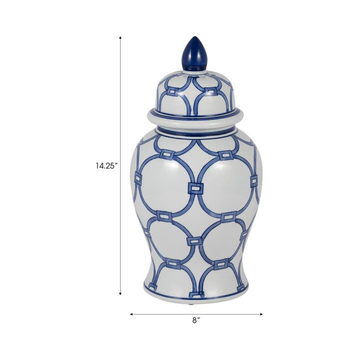 Sagebrook Home - Wholesale Decorative Jar - Ceramic Links Lidded Decorative Temple Jar - Blue, 14 in.2