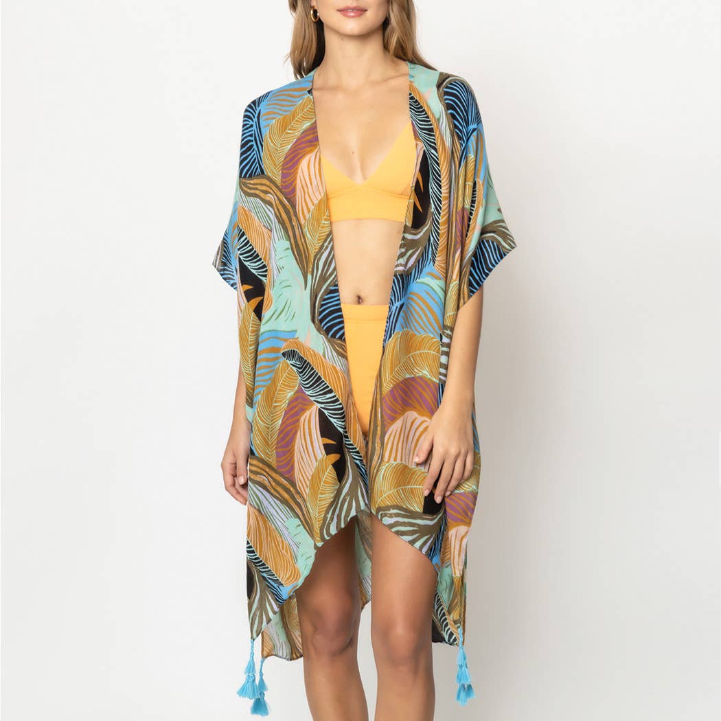 Fashion City - Vente Kimono – femme - Kimono ouvert sur le devant à imprimé de feuilles de palmier6