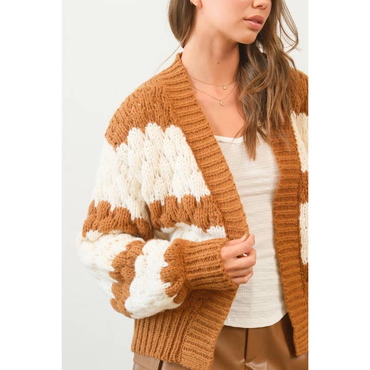 HYFVE - Wholesale Cardigan - Women's - HF25A267-Scallop Striped Open-Front Cardigan