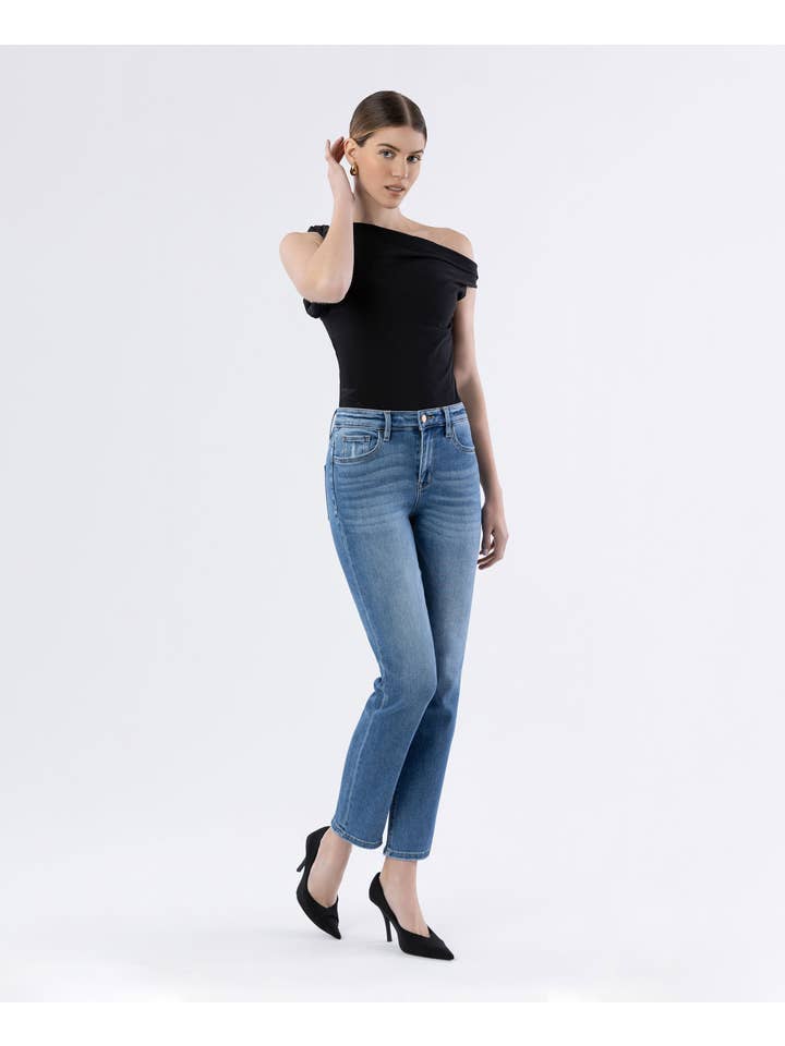 DEFEAT HIGH RISE SLIM STRAIGHT JEANS T5883 for wholesale on Faire