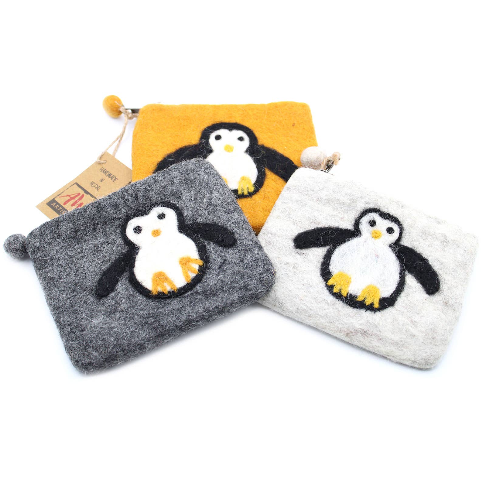 AW Artisan - Wholesale Coin Purse - Unisex - Natural Felt Purse (surt) - Cute Penguin2