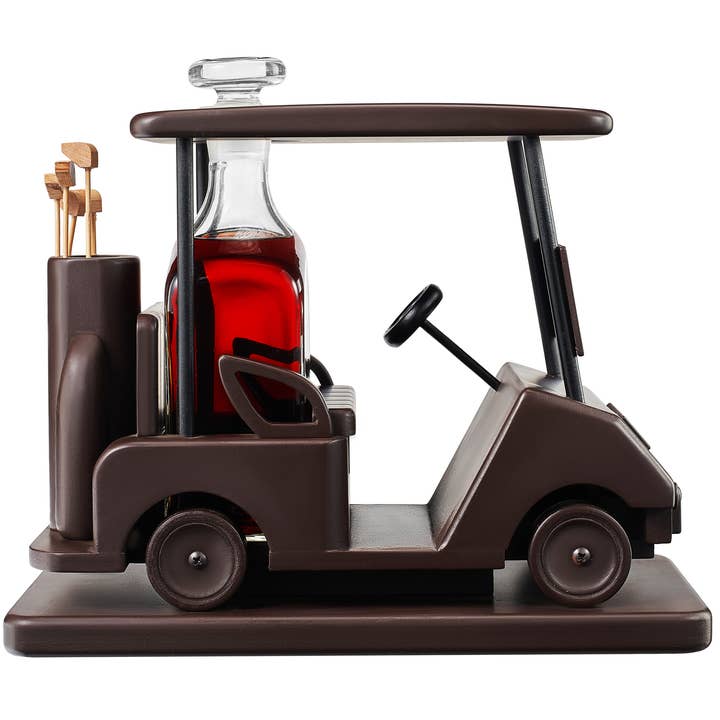 The Wine Savant / Khen Glassware - Wholesale Decanter - Golf Decanter Whiskey Decanter - Brown Wooden Golf Cart3
