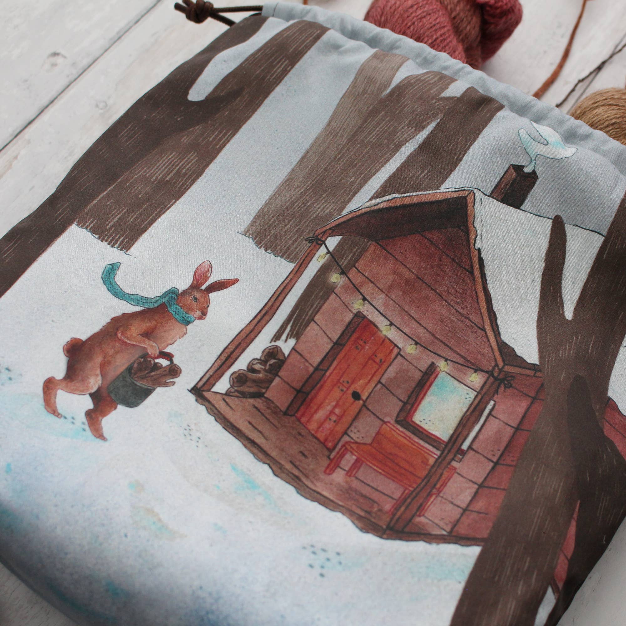 The Blue Rabbit House - Vente Sac à cordon de serrage – unisexe - Jule the Winter Hare | Sac à projets | Sac à cordon6