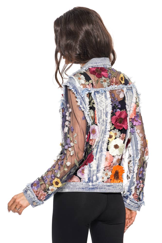 Adore - Wholesale Denim Jacket - Women's - BS2535 - Denim Lace Jacket with Floral Embroidery1