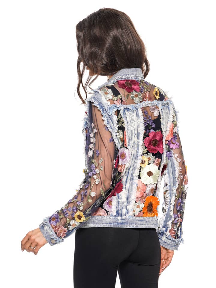 Adore - Wholesale Denim Jacket - Women's - BS2535 - Denim Lace Jacket with Floral Embroidery1