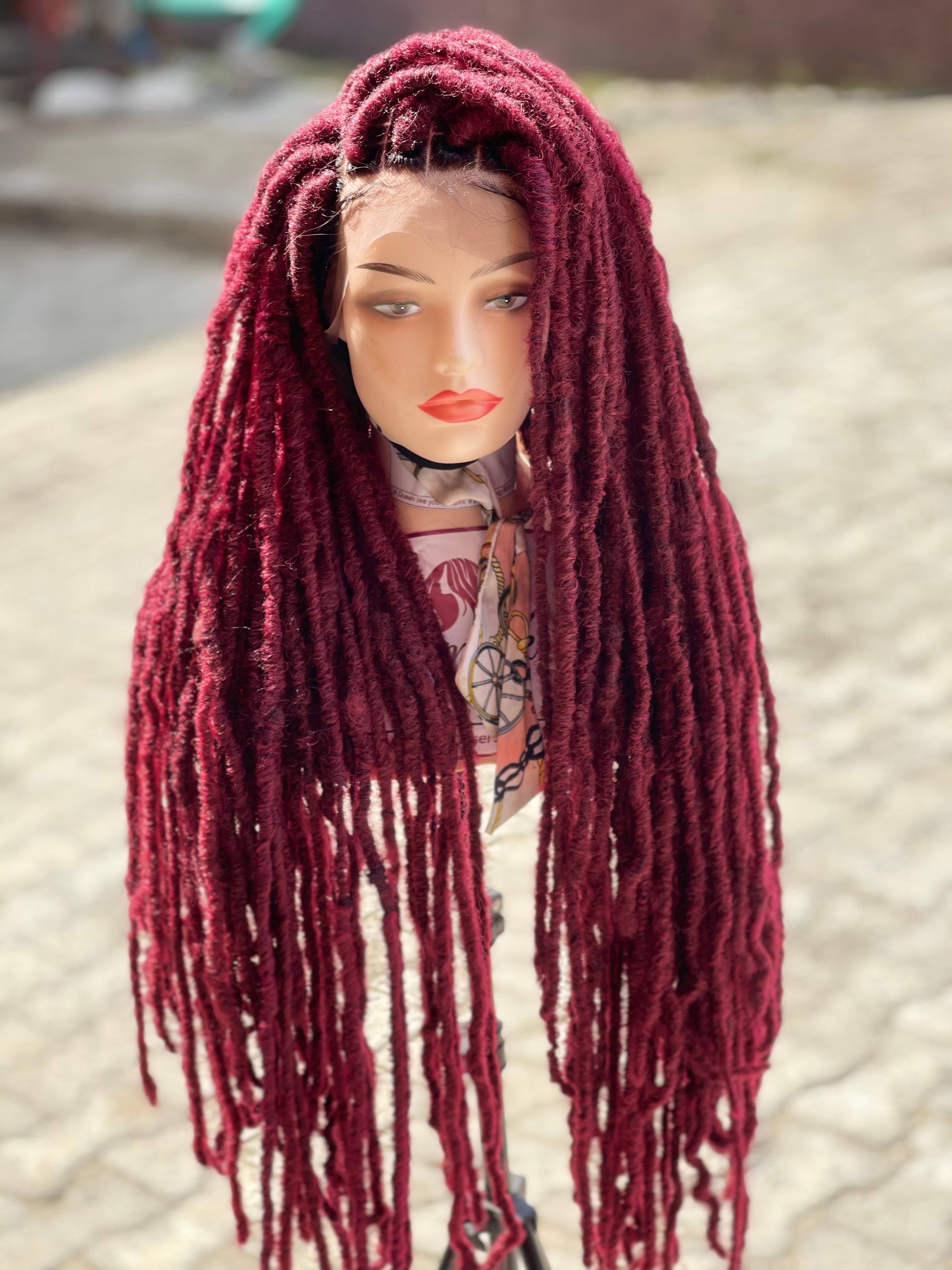 Lamuskwigs – wholesale Wig/hair piece – 36 inche Long distressed faux locs, wine  faux locs wig.4