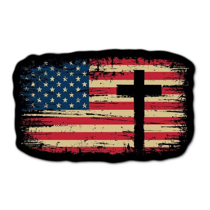 American Flag With Cross Sticker for wholesale by Stick-It Expressions