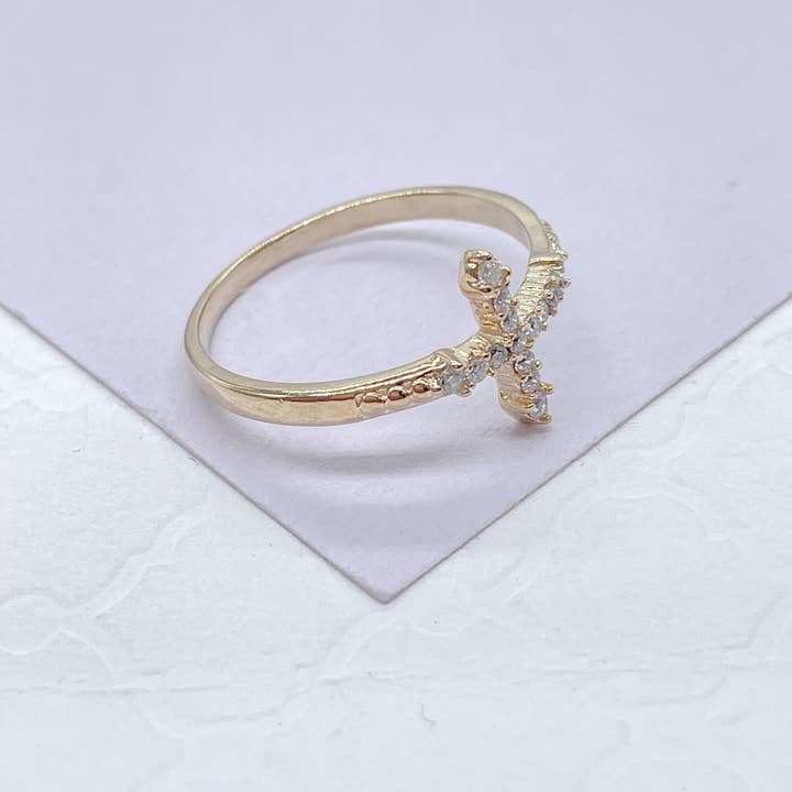 Milie - Wholesale Multi-Stone Ring - 18k GF Beaded CZ Cross Dainty Ring1