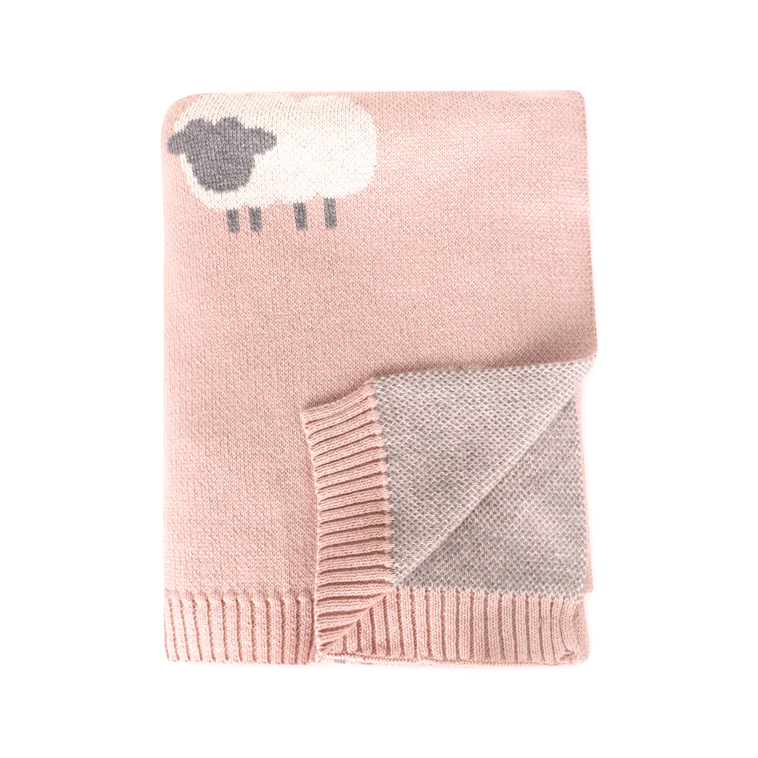Rosewood Pink Wooly Lamb 3D - Organic Cotton Jacquard Knit Baby Blanket for wholesale on Faire3