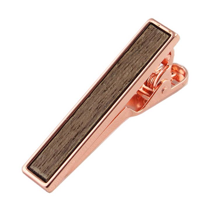 Walnut Wooden Inlay-Rose Gold Tie Bar for wholesale by DIBI