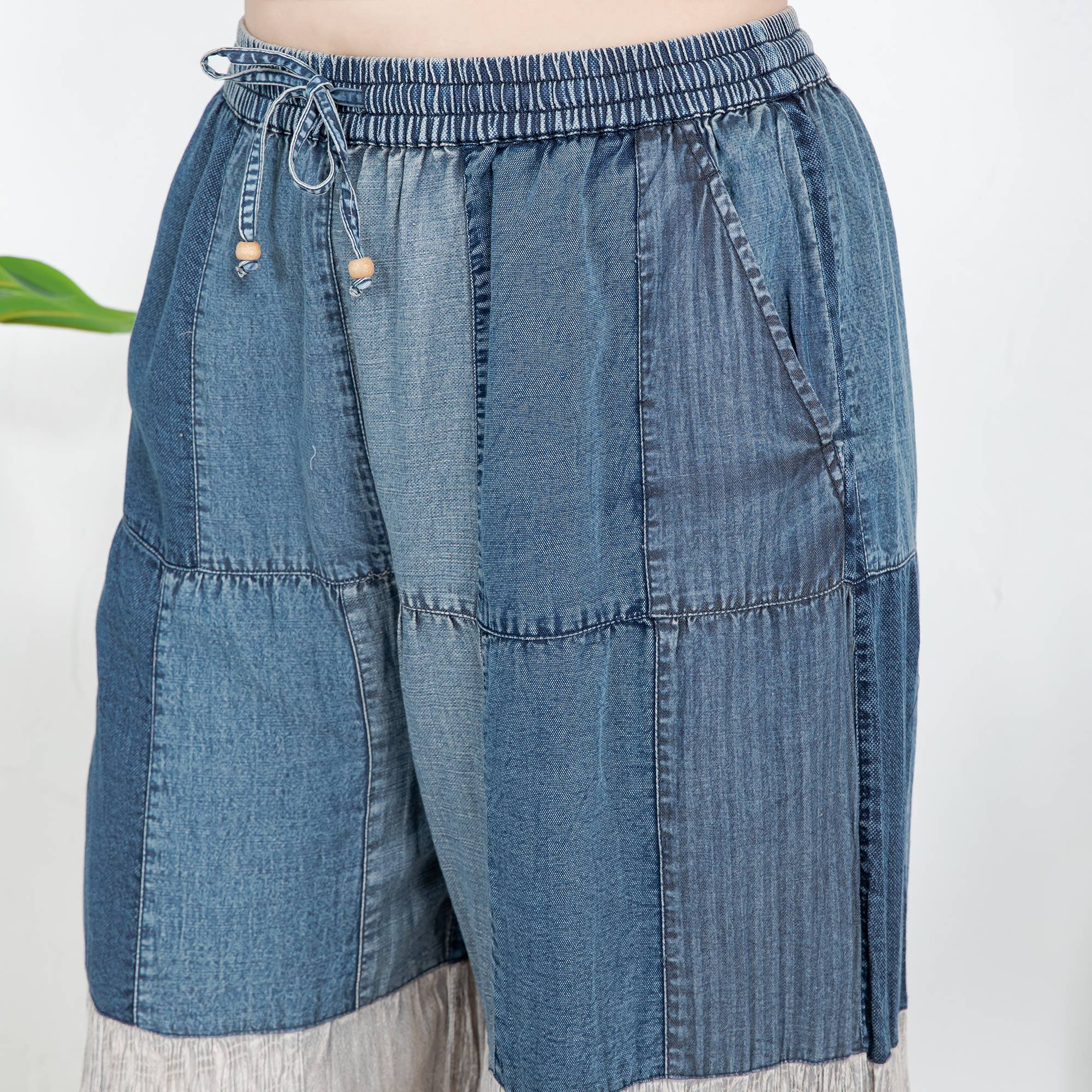 Young Threads - Vendita all'ingrosso Pantalone - Donna - Pantaloni lunghi in denim ispirati al boho con toppa solida (nuovo colore)19