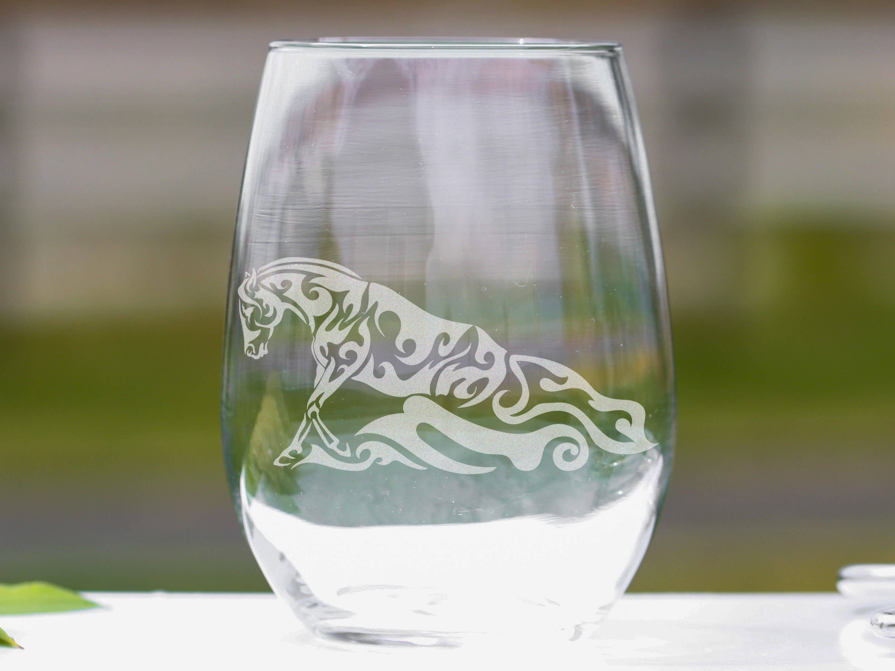 Classy Equine - Wholesale Wine Glass - Western Reining Sliding Stop Quarter Horse Wine Glass1