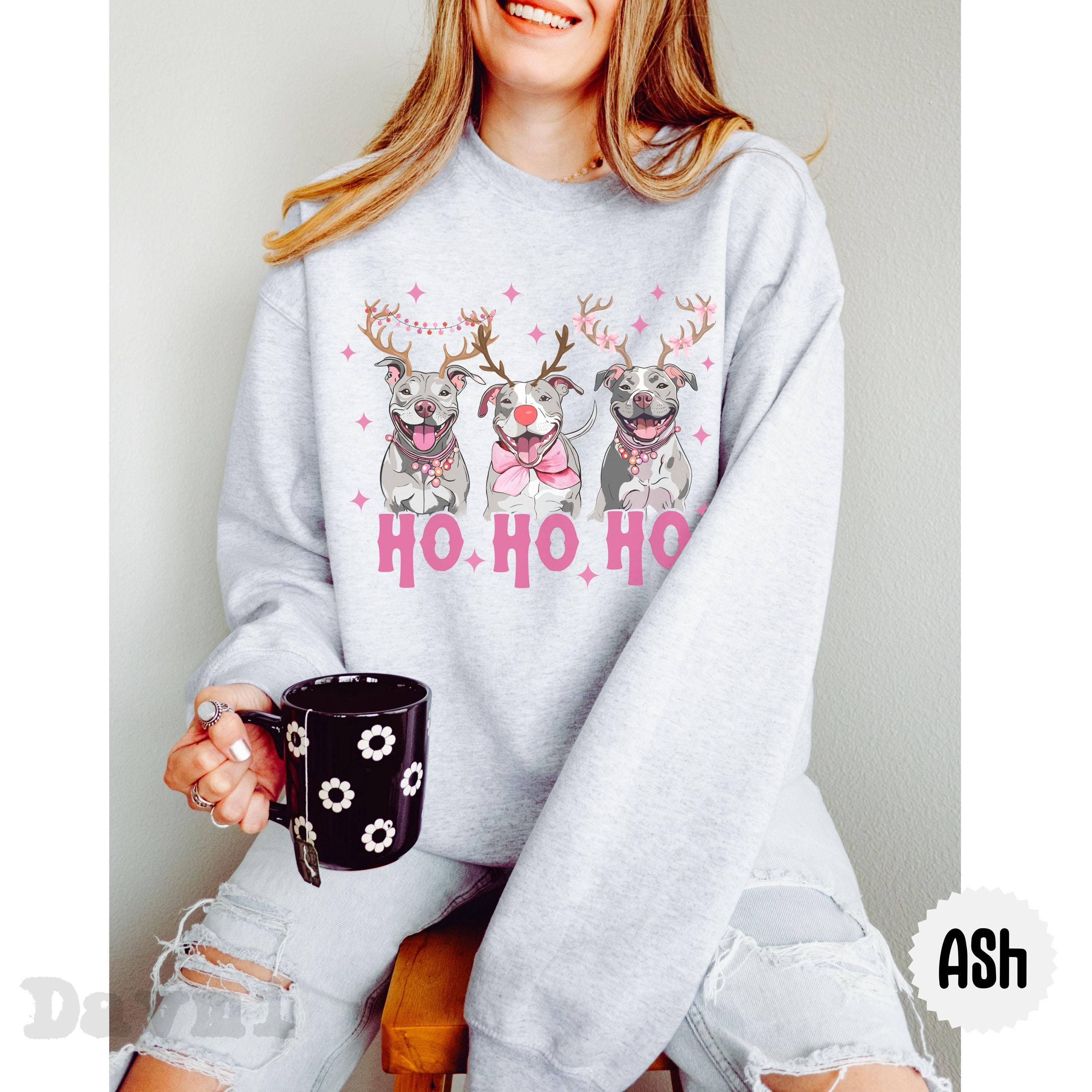 NVC Ecommerce LLC - Wholesale T-Shirt (Graphic) - Women's - Pitbull Christmas Shirt, Ho Ho Ho Crewneck Sweater2