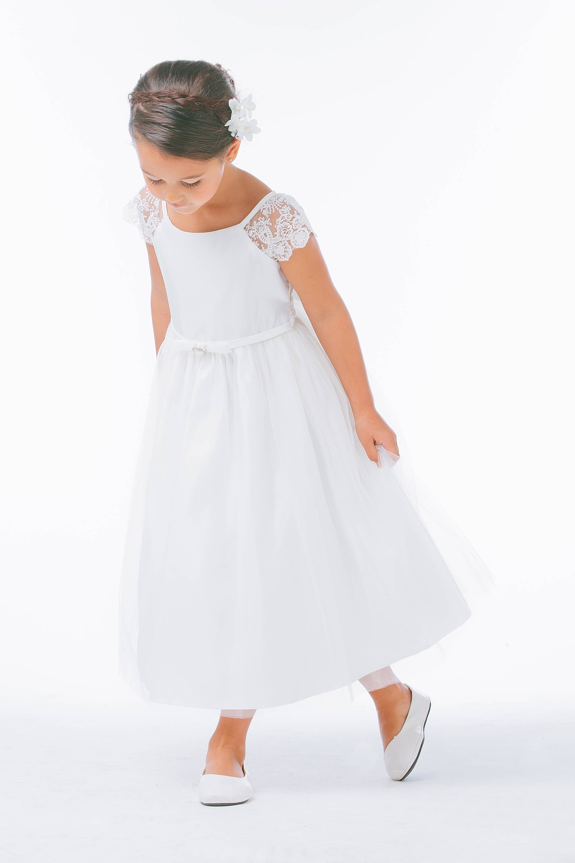 Sweet Kids, Inc. - Wholesale Dress - Kids - SK621 - lace sleeve satin & tulle with pearl brooch3