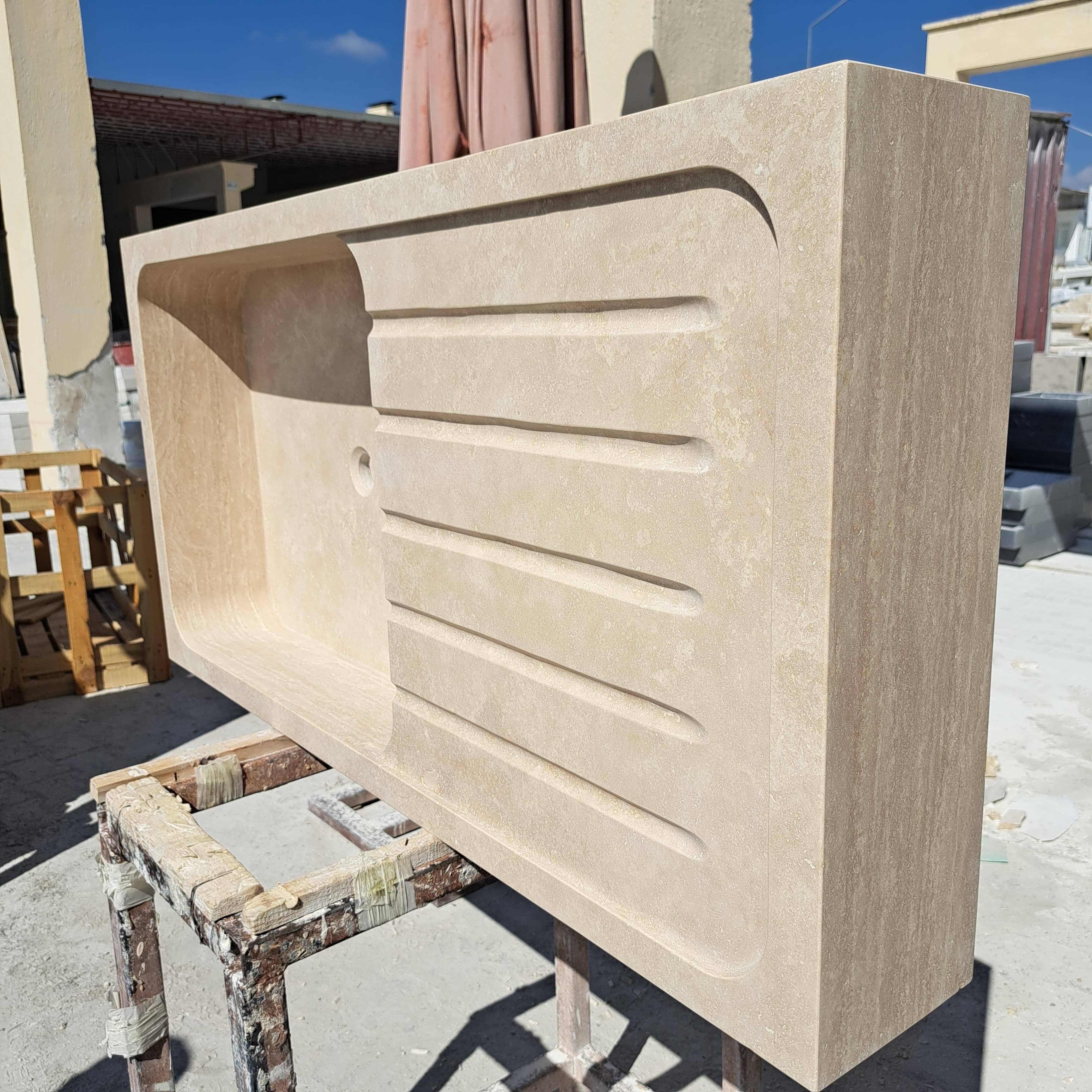 Arbon Marble - Wholesale Kitchen Appliance - Marble Kitchen Sink, Custom Stone Sink with Drainboard for Kitchen Countertop, Customizable 1 or 2 Compartment Sink3