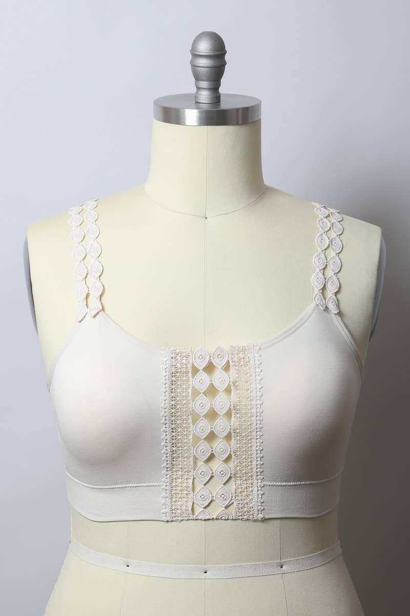 Leto Accessories - Wholesale Bralette - Women's - Boho Eye Lace Applique Bralette Plus Size0