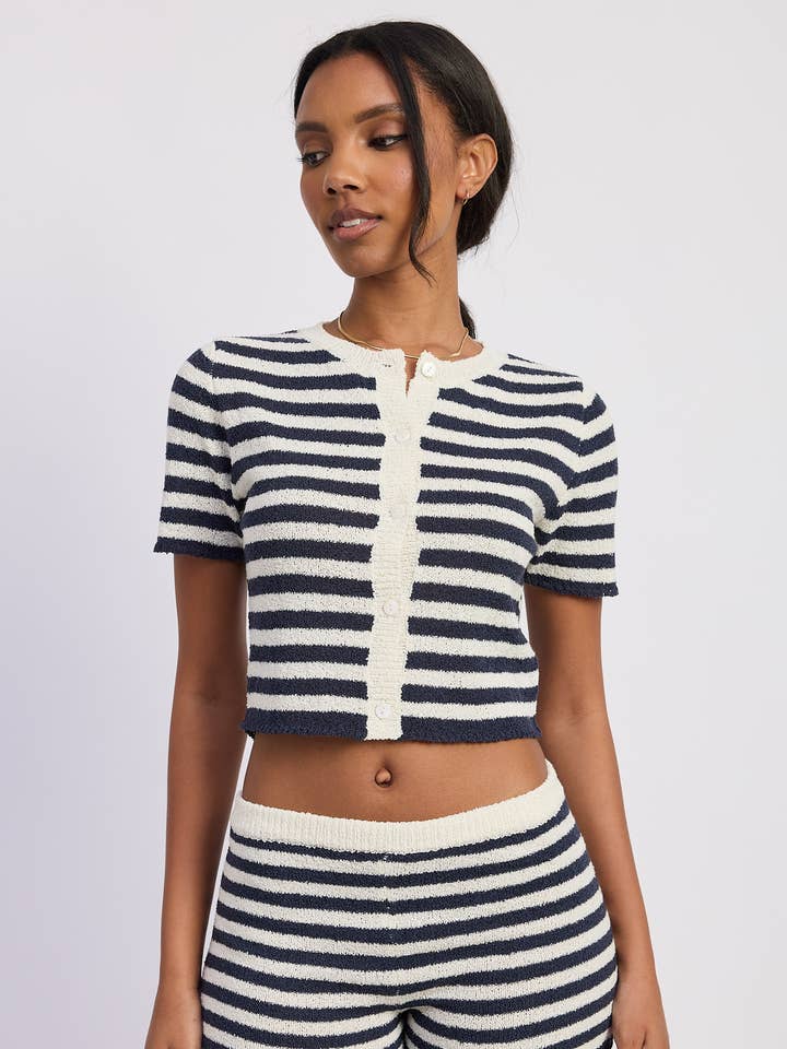 SHORT SLEEVE KNIT BUTTON UP TOP for wholesale by Emory Park