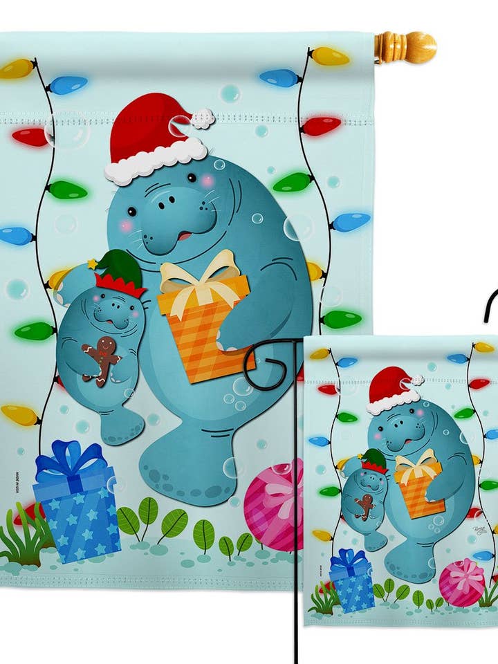 Manatees Christmas Animals Sea Creature Decor Flag for wholesale by Two Group Flag Co
