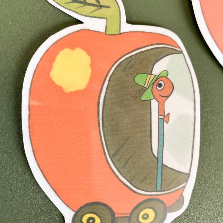 Frost & Fringe Craft Co. - Wholesale Sticker - Apple Car Worm Nostalgia Sticker, Richard Scarry Busytown