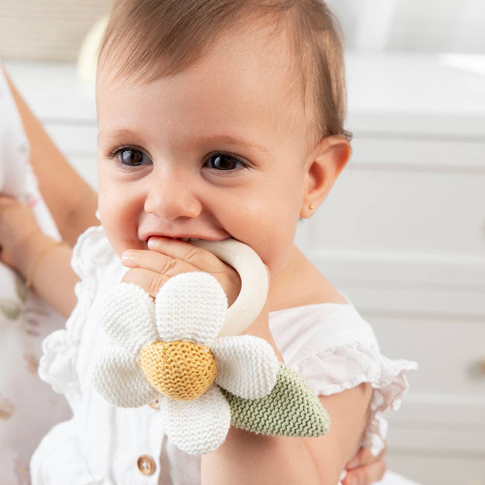 Living Textiles - Wholesale Teether (Not Clip-On) - Baby - Daisy Teething Ring Rattle - Whimsical Wonderland2