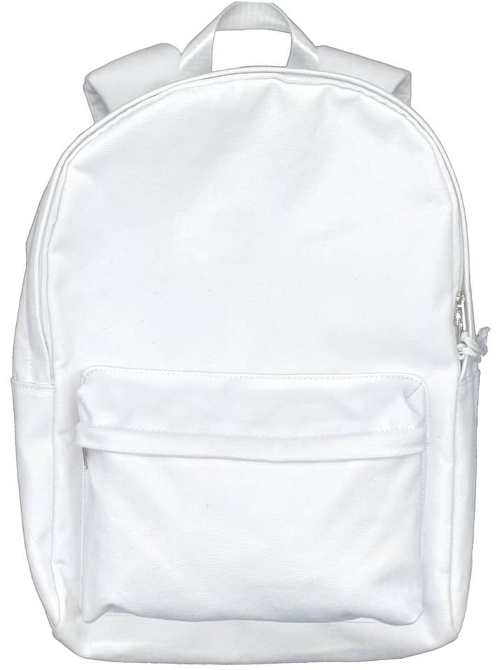 Zaino in tela bianca semplice per la vendita all'ingrosso da parte di Piggyback