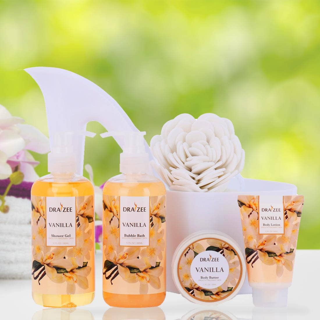 Matashi – wholesale Bad- och kroppsvårdsset – Vaniljdoftande spa presentkorg i hälskodesign2