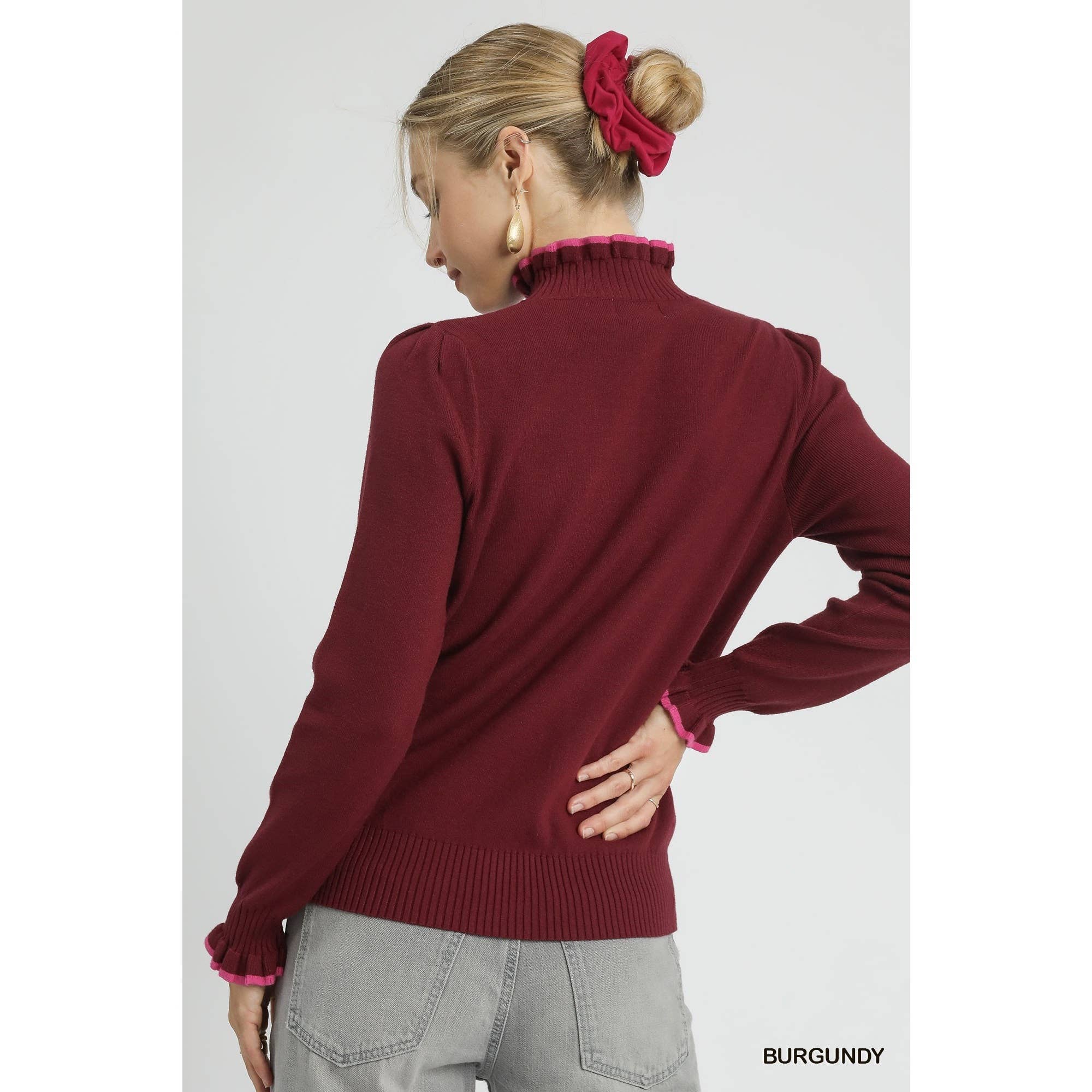 STYLE USA - Wholesale Tuniek - Dames - Trui met contrasterende randen en ruches breisel3