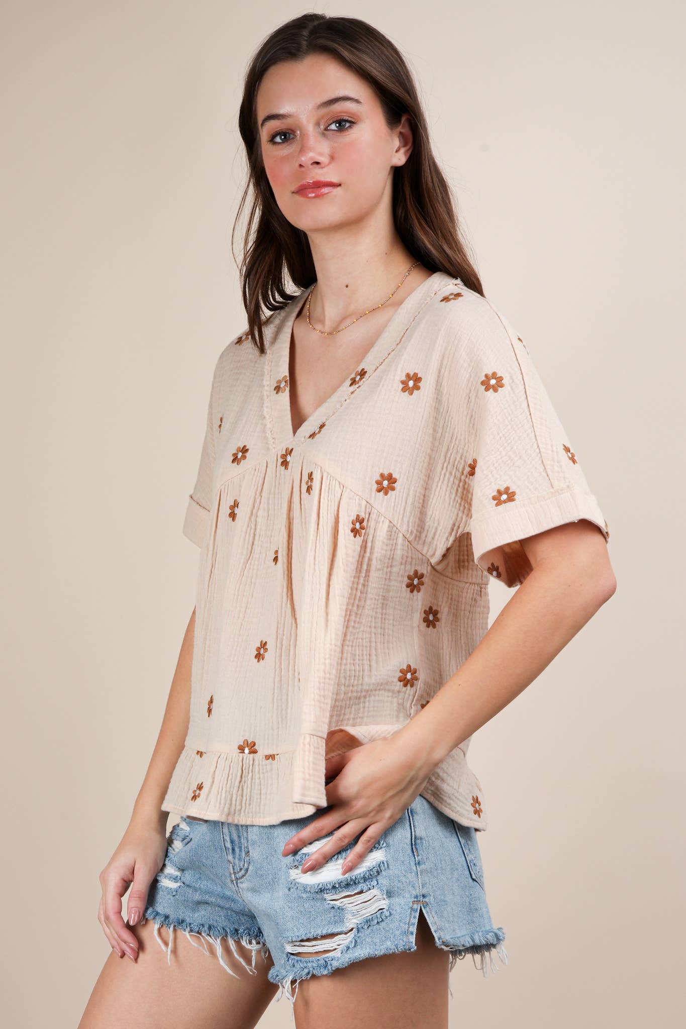 VERY J - Wholesale Blouse - Women's - NT12065-Flower Embroidered Woven Blouse Top22