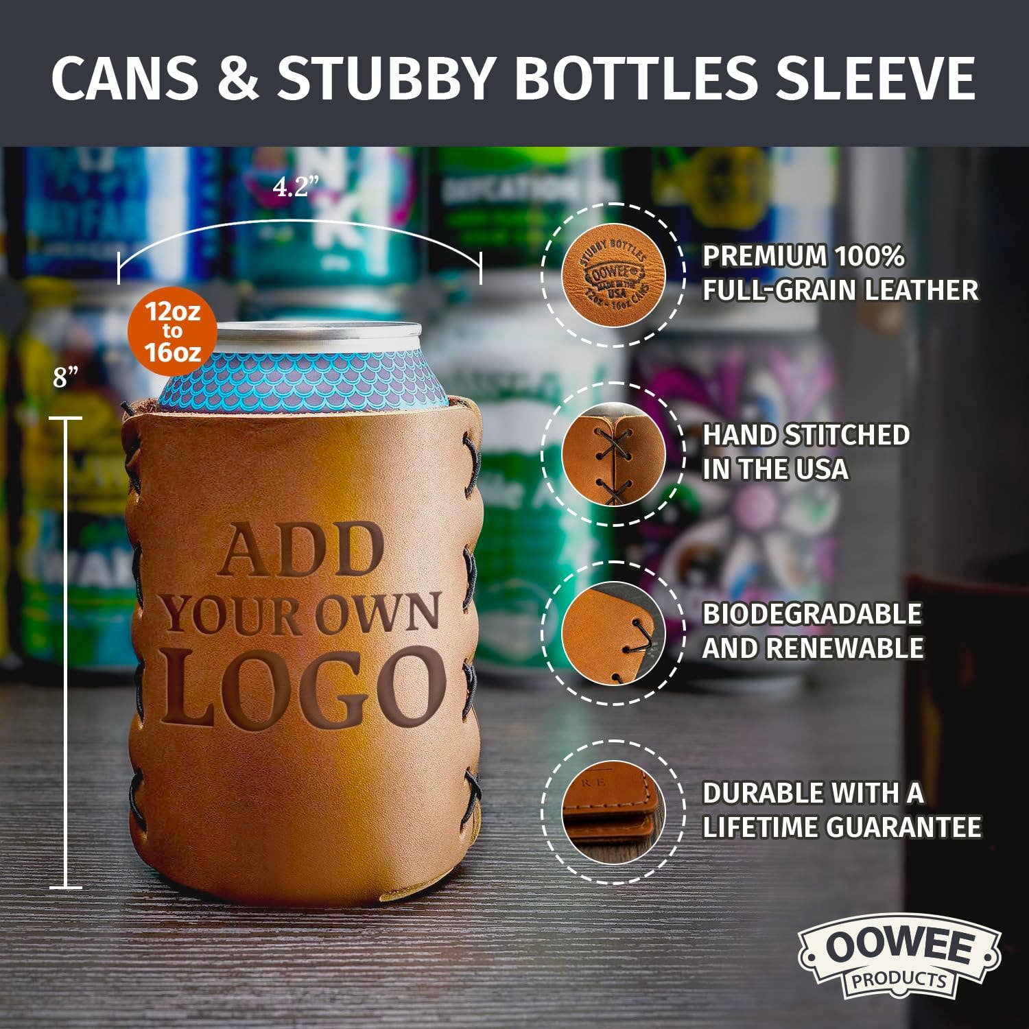 Oowee Products - Wholesale Drink Huggers & Koozies - Customizable Genuine Leather Can Holder Sleeve 4