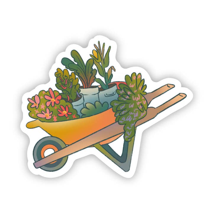 "Wheelbarrow Full of Plants " Sticker for wholesale by Big Moods